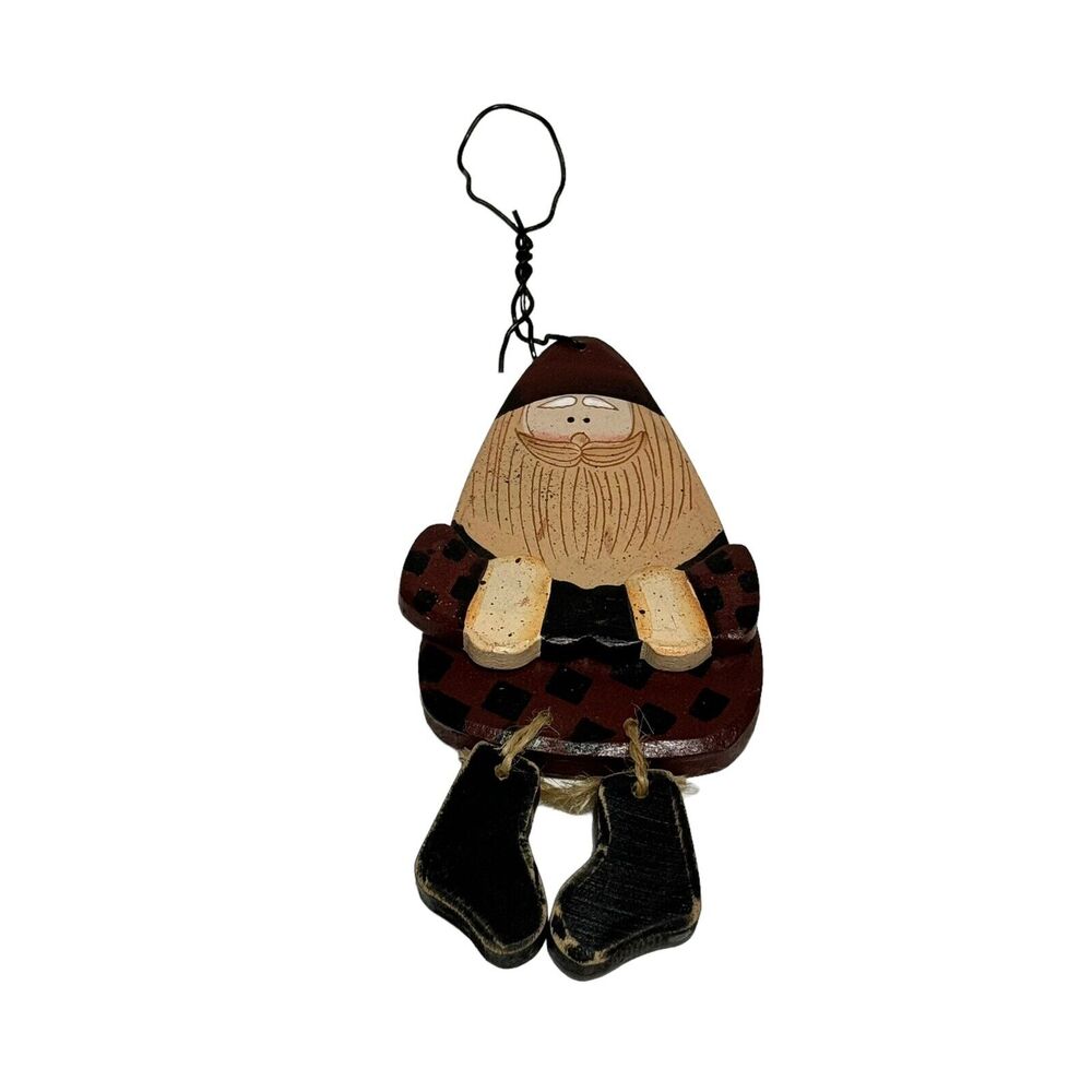 Vintage 1997 Crazy Mountain Wooden Christmas Ornament Folk Santa Hand Painted
